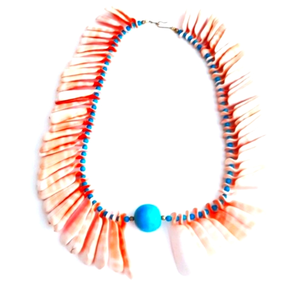 Elegant Pink & Turquoise Shell Necklace